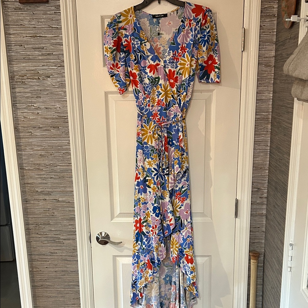 Sugarlips Floral High Low Dress - Blue, Red, Yellow